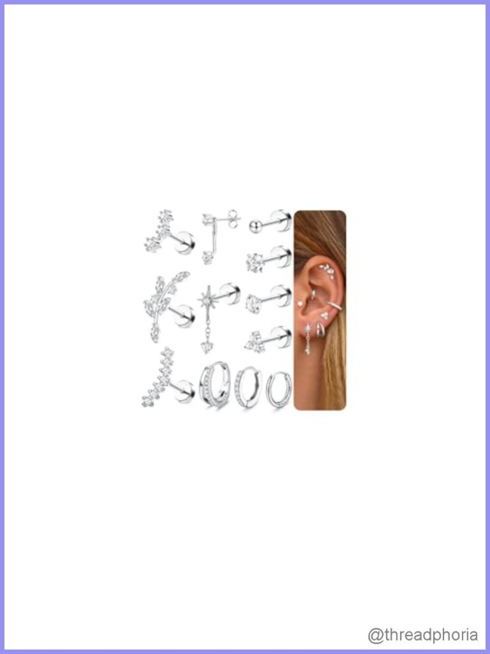 16G Stainless Steel Cartilage Earrings Flat Back Piercing Jewelry Set